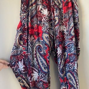 Rayon, Tapered Leg, Botanical Pattern, Balloon Thigh Pants.